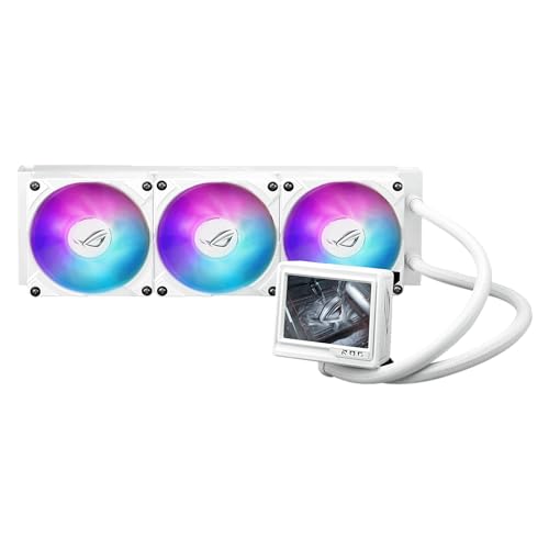 ASUS ROG RYUJIN III 360 ARGB EXTREME White Edition all-in-one AIO CPU liquid cooler, AMD Ryzen 9000 & Intel® Core™ Ultra Ready, Asetek Gen8 V2 pump;high airflow static pressure magnetic fans; 3.5" LCD