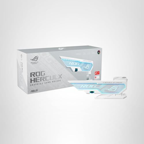 ASUS ROG Herculx Graphics Card Holder White Edition (Tool-Free Design, Included Spirit Level, Solid zinc Alloy, 72-128mm, Aura Sync)