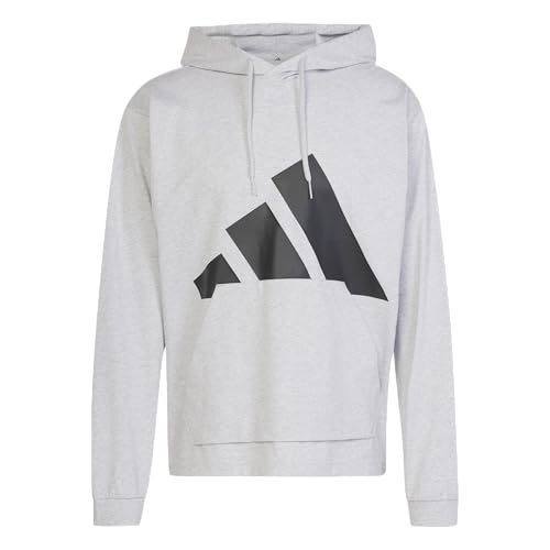 adidas Men's Essentials Big Logo Single Jersey Sportswear Hoodie, Light Grey Heather/Black, Large