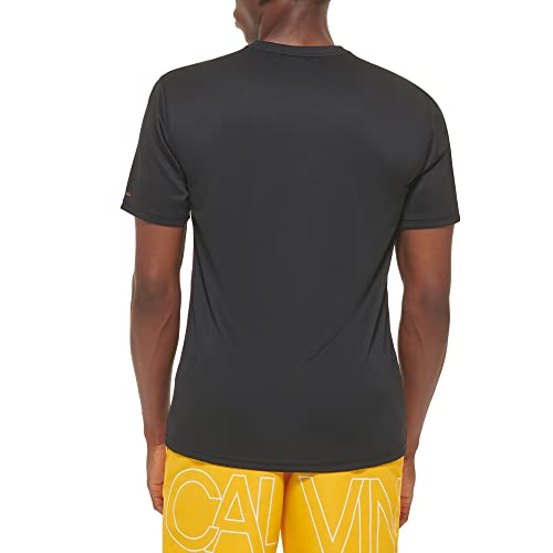 Calvin Klein Men's Standard Light Weight Quick Dry Short Sleeve 40+ UPF Protection Active Top, Black Logo, XX-Large