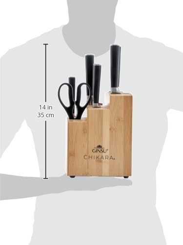 Ginsu Chikara Series Forged 8-Piece Japanese Knife Set, Black - Premium Cutlery Set with 420J Stainless Steel Kitchen Knives and Bamboo Block