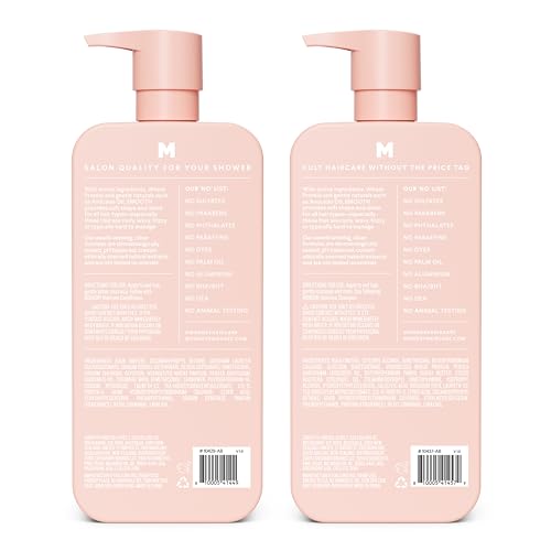 MONDAY HAIRCARE Smooth Shampoo + Conditioner Bathroom Set (2 Count) 27 oz Each For Frizzy, Coarse & Curly Hair Made with Coconut Oil, Shea Butter & Vitamin E 100% Recyclable Bottle Pink