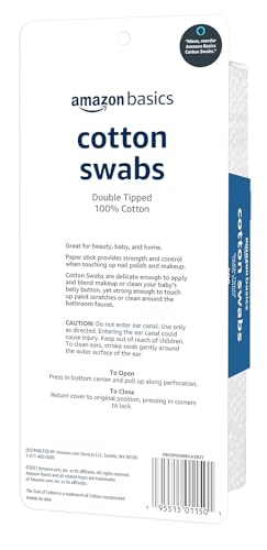 Amazon Basics Double-Tipped Cotton Swabs for Personal Hygiene and Baby Care, 100% Cotton, Versatile, Baby Safe, 500 Count