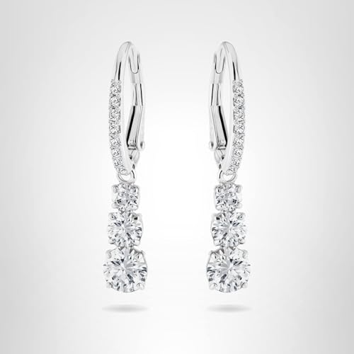 Swarovski Stilla Attract Trilogy Drop Pierced Earrings with White Crystals on a Rhodium Plated Setting with Hinged Closure