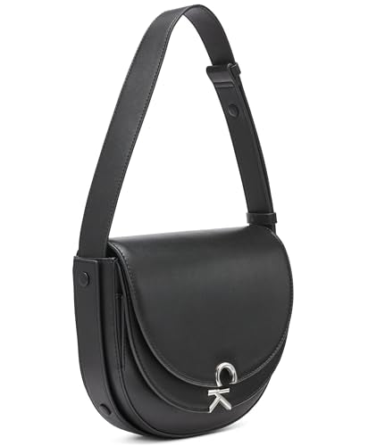 Calvin Klein Crisell Organizational Saddle Crossbody, Black/Silver, One Size