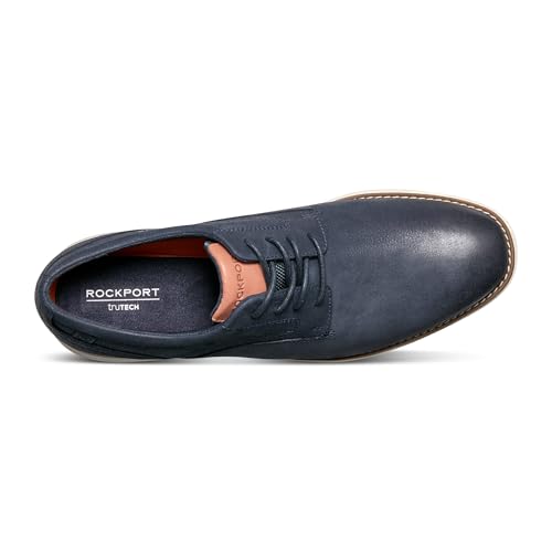 Rockport Men's Garett Plain Toe Oxford, Dark Blue Leather, 9 Medium