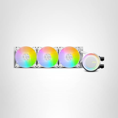 MSI MAG CoreLiquid E360 White - AIO ARGB CPU Liquid Cooler - Rotating Cap Design - 360mm Radiator - Triple 120mm ARGB PWM Fans - LGA 1700/1851 / AM5/AM4 Compatible