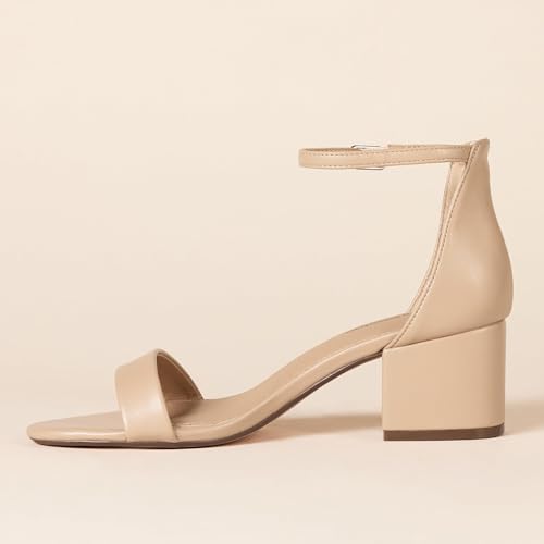 Amazon Essentials Women's Two Strap Heeled Sandal, Beige Faux Leather, 7.5