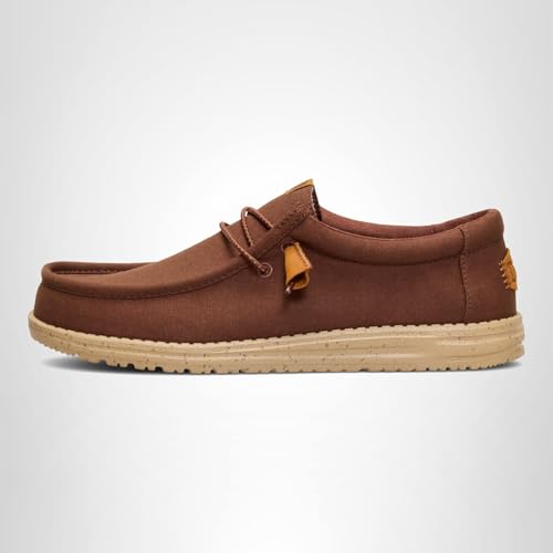 HEYDUDE Men's Wally Canvas Brown Size 9, Men’s Shoes, Slip-on Loafers, Comfortable & Light-Weight