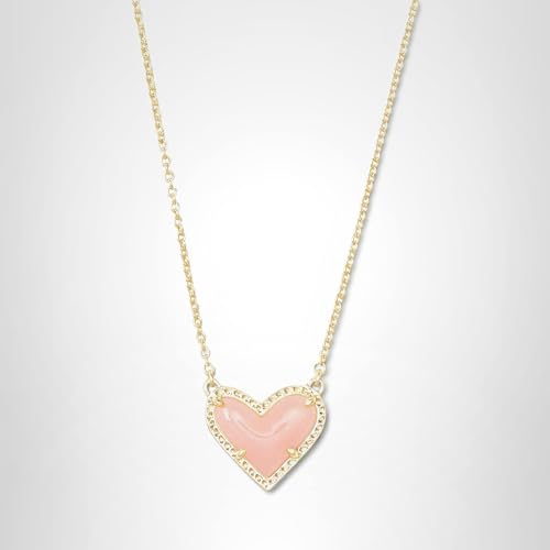 Kendra Scott Ari Heart Short Pendant Necklace in 14k Gold-Plated Brass, Rose Quartz, Fashion Jewelry for Women