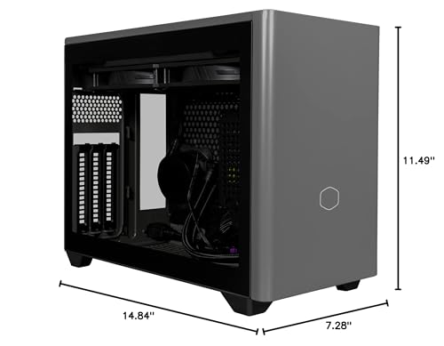 Cooler Master NR200P MAX V2 Mini-ITX PC Case Bundle – Includes 280mm AIO Liquid Cooler + 850W SFX 80 Plus Gold Power Supply PCIe 5.1 Ready PSU + PCIe 4.0 Riser Cable, Vertical GPU Mount