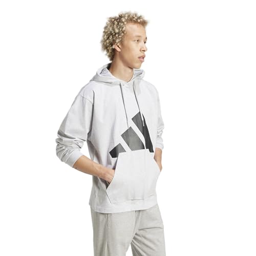 adidas Men's Essentials Big Logo Single Jersey Sportswear Hoodie, Light Grey Heather/Black, Large