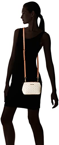 Calvin Klein Women's Lucy Triple Compartment Crossbody, Vanilla/Khaki/Caramel Embossed, One Size