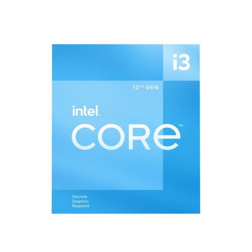 Intel® Core™ 12th Gen i3-12100F desktop processor, featuring PCIe Gen 5.0 & 4.0 support, DDR5 and DDR4 support. Discrete graphics required.