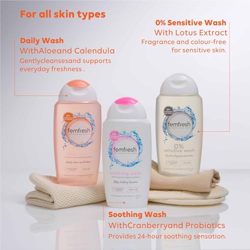 Femfresh Daily Intimate Wash, Feminine Hygiene Shower & Bath Gel Cleanser, pH Balanced, Soap Free Feminine Wash with Aloe Vera & Calendula, Hypoallergenic, 250ml