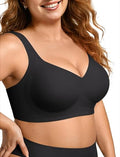 OEAK Womens Wireless Jelly Bra Plus Size Supportive Seamless Bras Full Coverage Push Up Comfortable No Underwire Tshirt Bras Black XL