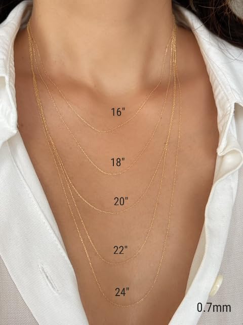 JEWELHEART 14K Solid Gold Rope Chain - 0.7mm Thin Dainty Braided Chain Link Necklace - Yellow Real Gold Pendant Necklace For Women 22"