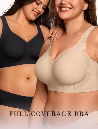 OEAK Womens Wireless Jelly Bra Plus Size Supportive Seamless Bras Full Coverage Push Up Comfortable No Underwire Tshirt Bras Black XL