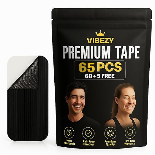 Vibezy 65 pcs Premium Tape – Painless Removal, Skin-Friendly & Residue-Free, Discreet Hold, – Versatile Adhesive Tape (Black)