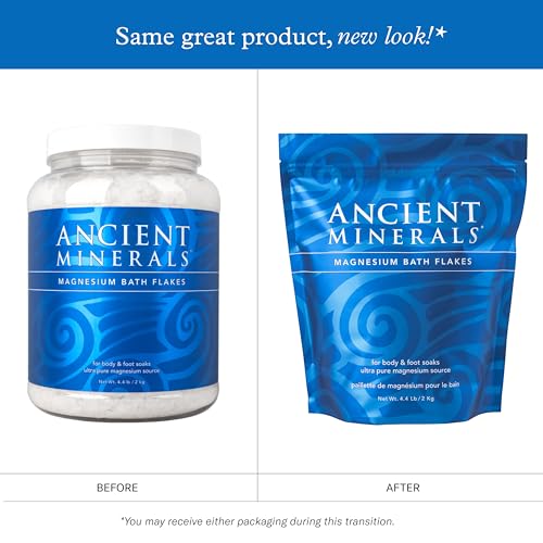 Ancient Minerals Magnesium Bath Flakes - Bathing Alternative to Epsom Salt - Soak in Natural Salts - High-Absorption Efficiency for Relaxation, Wellness & Muscle Relief (4 .4 lb)