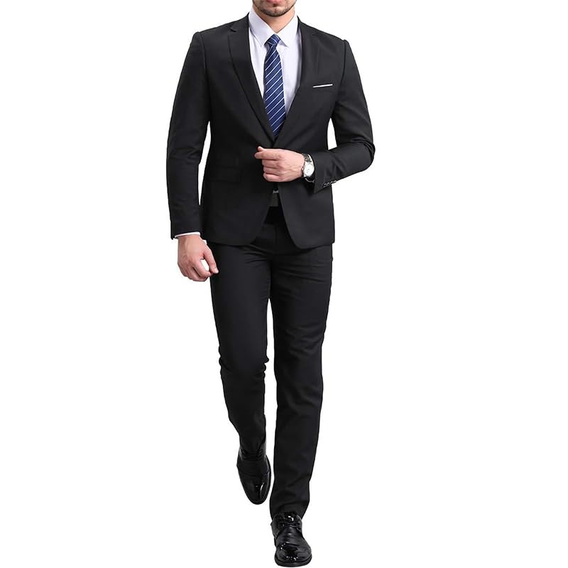 i · FineLong Men's 2 Piece Suit one Button Slim Fit Formal Wedding Prom Tuxedo Suits Blazer Pants Set (US, Alpha, XX-Large, Regular, Regular, Black)