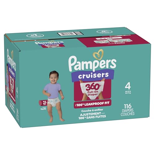 Pampers Diapers - Cruisers 360 - Size 4, 116 Count, Babyproof up to 100% Leakproof Pull-On Diaper