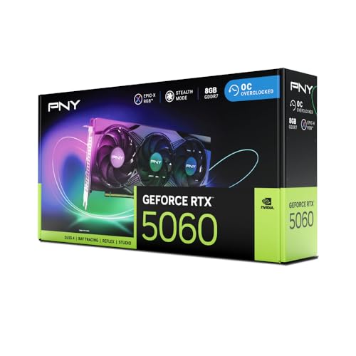 PNY NVIDIA GeForce RTX™ 5060 Epic-X™ ARGB OC Triple Fan, Graphics Card (8GB GDDR7, 128-bit, SFF-Ready, PCIe® 5.0, HDMI®/DP 2.1, 2-Slot, NVIDIA Blackwell Architecture, DLSS 4)
