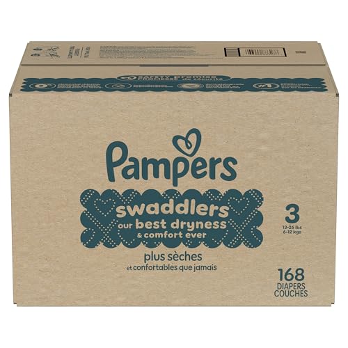 Pampers Swaddlers Diapers, Size 3 (13-26 lbs), 168 Count, Absorbent, Keeps Baby Dry and Comfortable, Skin Safe Disposable Baby Diaper