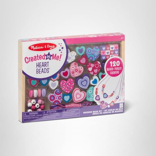 Melissa & Doug Created by Me! Heart Beads Wooden Bead Kit, 120+ Beads and 5 Cords for Jewelry-Making