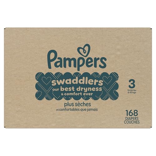 Pampers Swaddlers Diapers, Size 3 (13-26 lbs), 168 Count, Absorbent, Keeps Baby Dry and Comfortable, Skin Safe Disposable Baby Diaper
