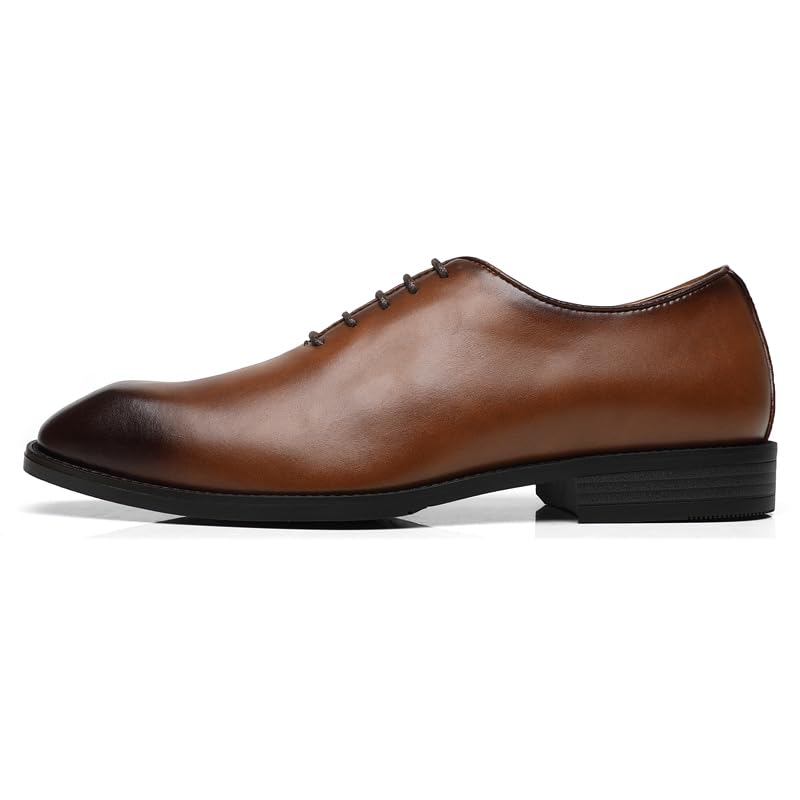 Ahico Men's Lace-Up Leather Shoes Classic Dress Shoes Oxford Shoes Formal Business Breathable and Comfortable, Casual and Work, Brown