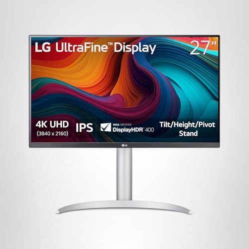 LG 27UP650K-W 27-inch Ultrafine 4K UHD (3840 x 2160) IPS Computer Monitor, 60Hz, 5ms, DisplayHDR 400, Reader Mode, Flicker Safe, HDMI, DisplayPort, Tilt/Height/Pivot Adjustable Stand, White