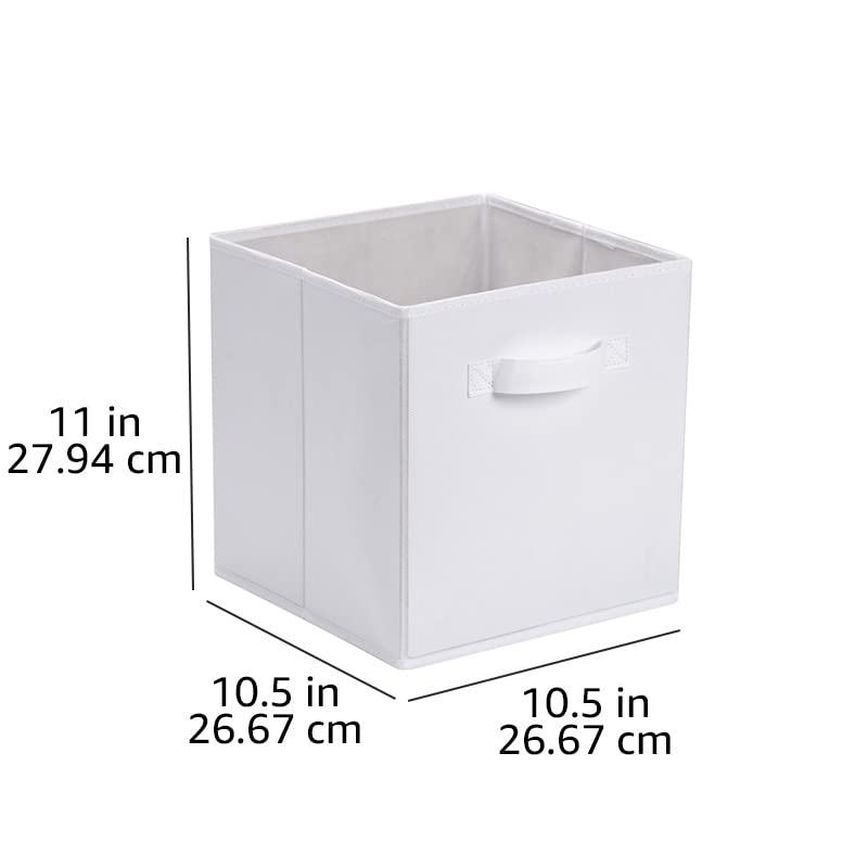 Amazon Basics Collapsible Fabric Storage Cubes Organizer with Handles, Sturdy, White, 10.5-x-10.5-x-11-inch, Pack of 6