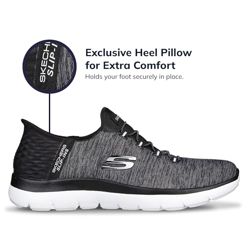 Skechers Women's Summits Hands-Free Slip-Ins – Memory Foam Insole, Heel Pillow, Vegan Materials Sneaker, Black White, 8