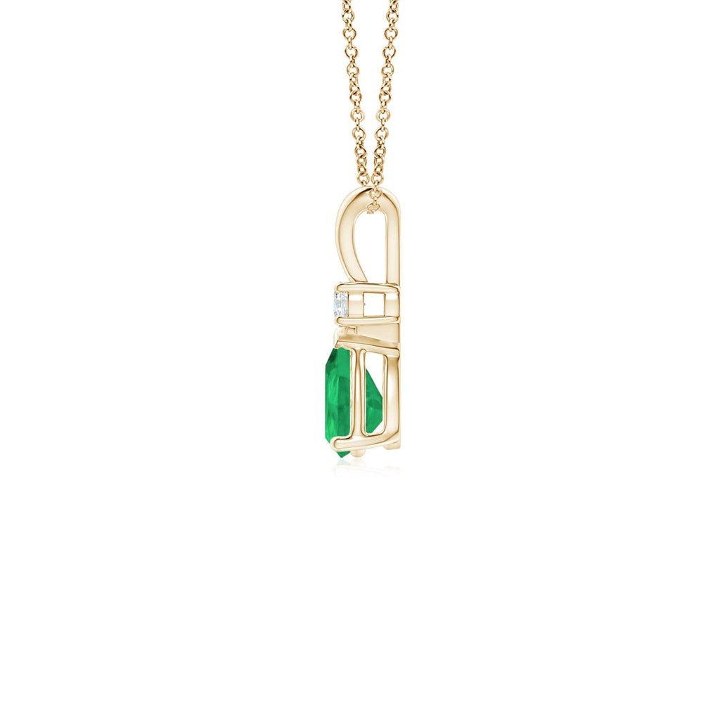 Angara 0.38 ct Emerald Teardrop V-Bale Necklace with Diamond in 14K Yellow Gold | Natural Prong-Set Emerald Pendant for Women | July Birthday Gemstone Jewelry Gift | 6x4mm
