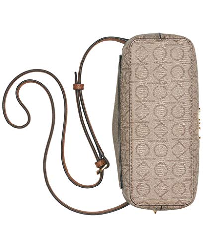 Calvin Klein Women's Hailey Signature Triple Compartment Chain Crossbody, Textured Almond/Taupe/Caramel Linear, One Size
