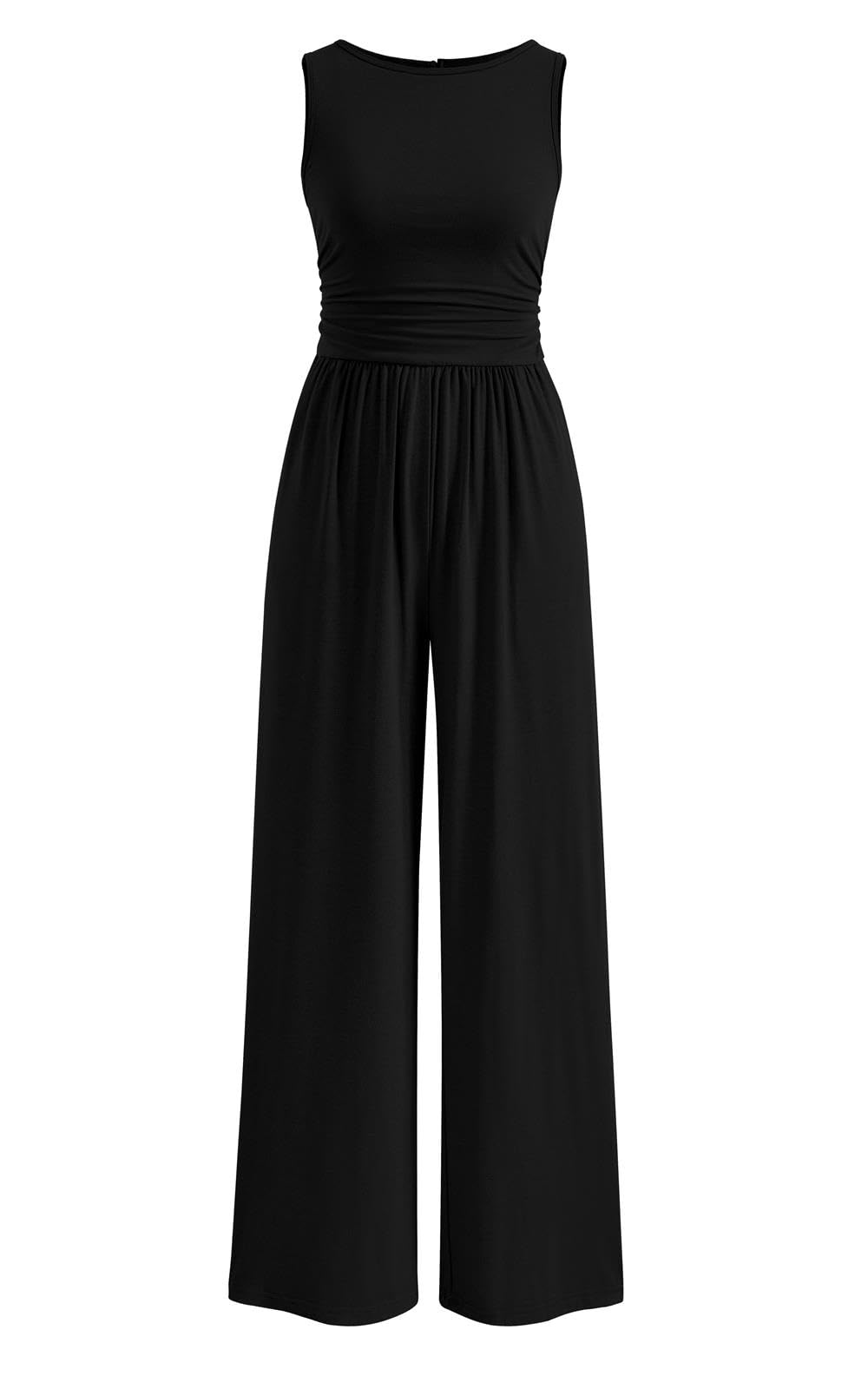 PRETTYGARDEN One Piece Jumpsuits for Women Dressy Casual Sleeveless Crewneck Wide Leg Rompers Jumpers 2026 Vacation Summer Outfits(Black, M)