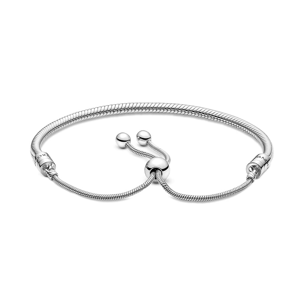 PANDORA Moments Snake Chain Slider Bracelet - Charm Bracelet for Women - Sterling Silver with Clear Cubic Zirconia - 11"