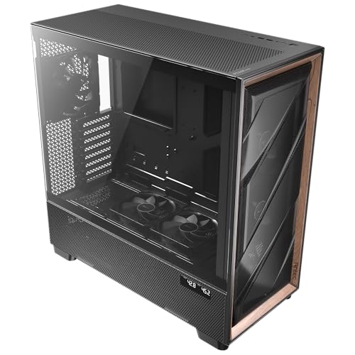 Antec Flux Pro, 6 x PWM Fans Included, High-Airflow Front Panel with Walnut Wood, iShift PSU 90° Mount, USB3.0 x 2, Type-C, 420mm Radiator Support, Temp. Display, Full-Tower E-ATX PC Case