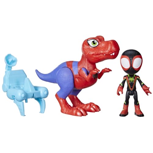 Marvel Spidey and His Amazing Friends Dino-Webs Spidey-Rex & Miles “Spin” Morales 4-inch-Scale Spider-Man Action Figure Set, Toys for Kids