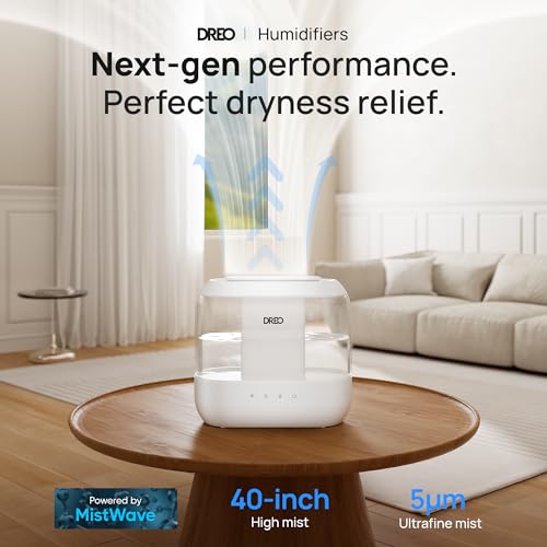 DREO Humidifiers for Bedroom, 4L Top Fill for Large Room, 36H Runtime, 28 dB Quiet Supersized Cool Mist Air Humidifier for Baby Nursery, Plants, Indoor, Night Light, Easy to Clean & Fill, White
