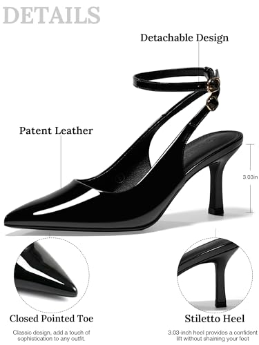 GotSoft Womens Pointed Toe High Heels Slingback Stiletto Ankle Strap Pumps Dress Shoes, Black, Size 8