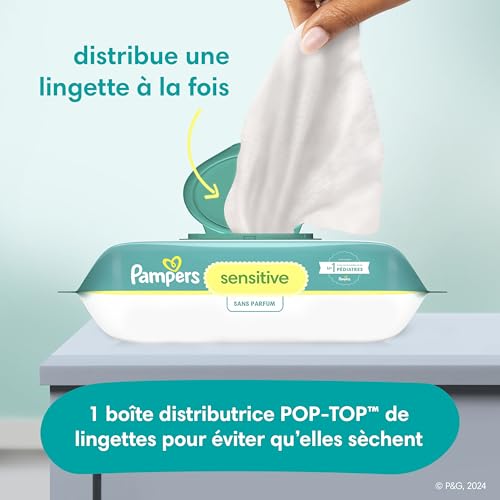 Pampers Baby Wipes Sensitive, Water Based Hypoallergenic and Unscented 504 Total (6 Flip-Top Packs)