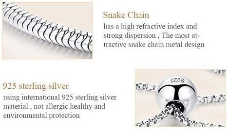 Bolenvi European Charm Bracelet - Adjustable 3mm 925 Sterling Silver Snake Chain for Charms, Compatible with Pandora Beads & Pendants - Clip On/Off Sliding Bracelet