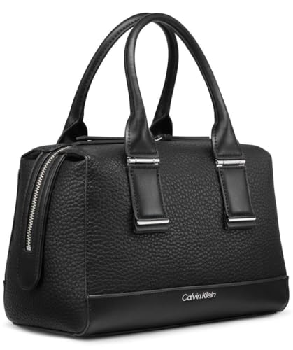 Calvin Klein Jett Top Zip Satchel, Black/Silver, One Size