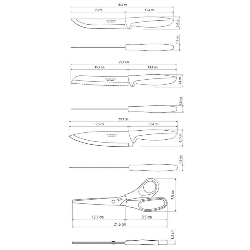 Tramontina Kitchen Knives Set, Stainless steel