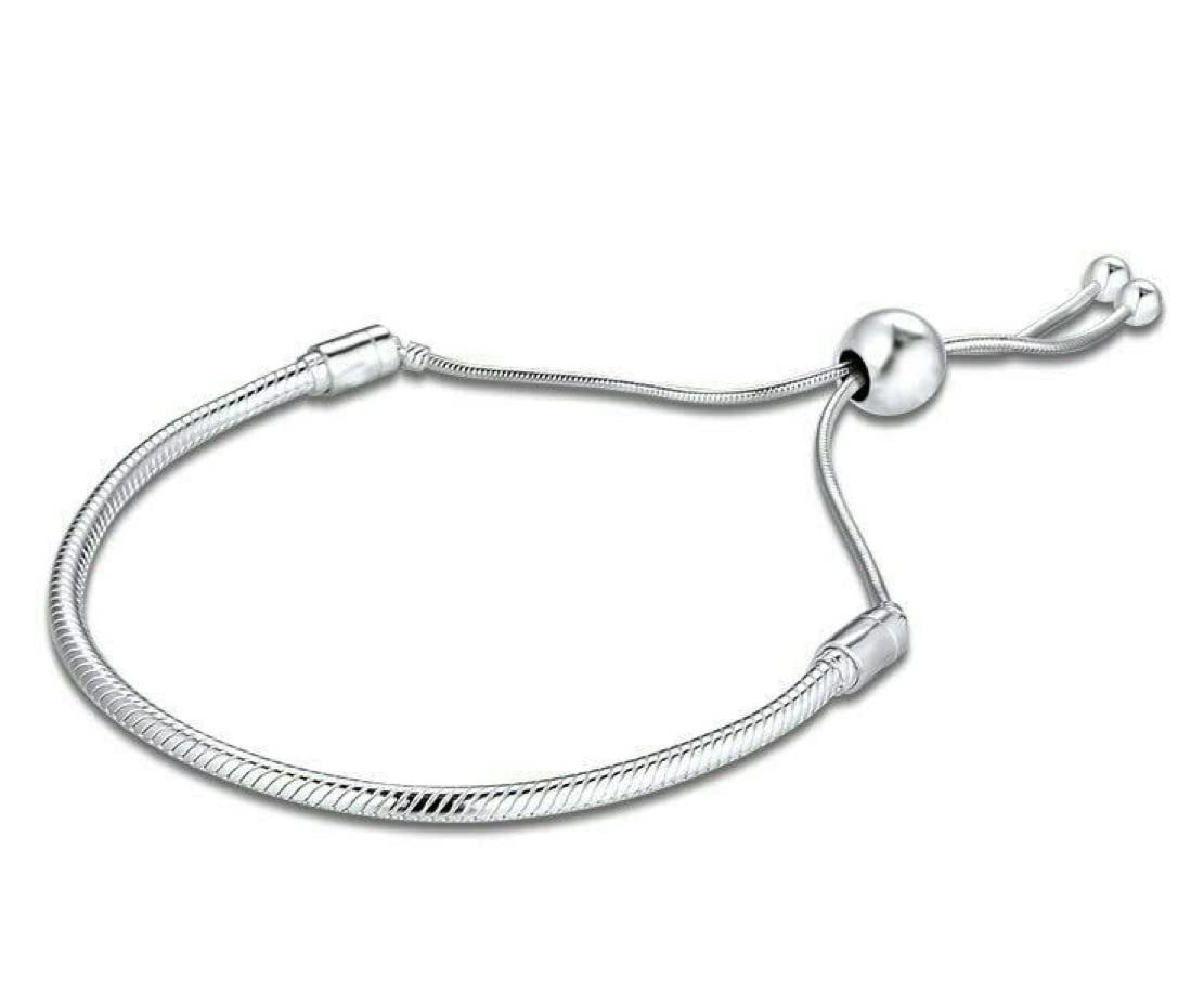 European Snake Chain Charm Bracelet - Adjustable Sliding Clasp Stainless Steel 3mm Premium Snake Chain, Compatible with Pandora Charms Beads & Pendants - Sliding Bracelet For Women & Men