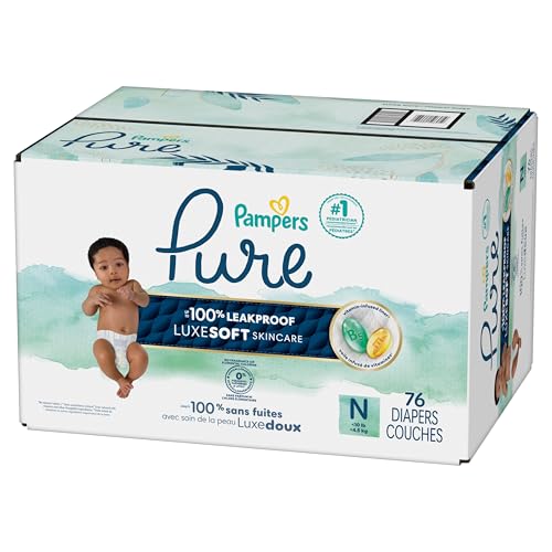 Pampers Pure Protection Baby Diapers, Size 0 (>10 lbs), 76 Count, Up to 100% Leakproof, Premium Plant-Based Skin Protection, Hypoallergenic Soft Diapers