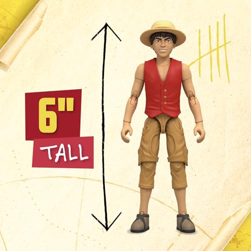 One Piece Monkey D. Luffy 6″ (15 cm) Action Figure with 6 Accessories. Includes Swappable Arms and Legs, Wanted Poster, and Berry Coin Display Base