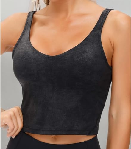 THE GYM PEOPLE Women’s Longline Sports Bra Wirefree Padded Medium Support Yoga Bras Gym Running Workout Tank Tops (Faux Leather Coated, Medium)
